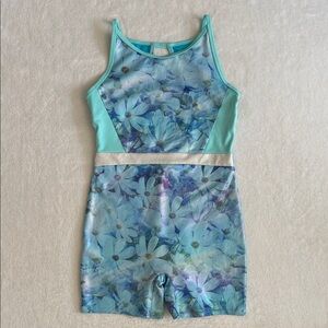 Cat & Jack | Blue Floral Daisy Shimmer Gymnastics Biketard Leotard (L 10/12)